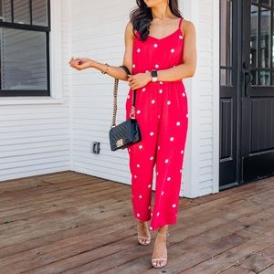 LOFT Red Polka Dot Jumpsuit / L